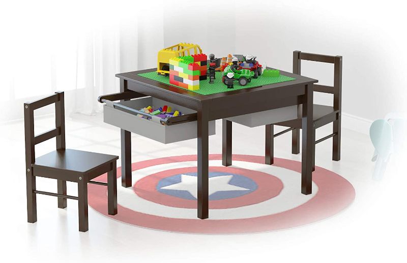 Photo 1 of UTEX 2-in-1 Kids Multi Activity Table and 2 Chairs Set with Storage (Espresso with Gray Drawer)---OPEN BOX---
