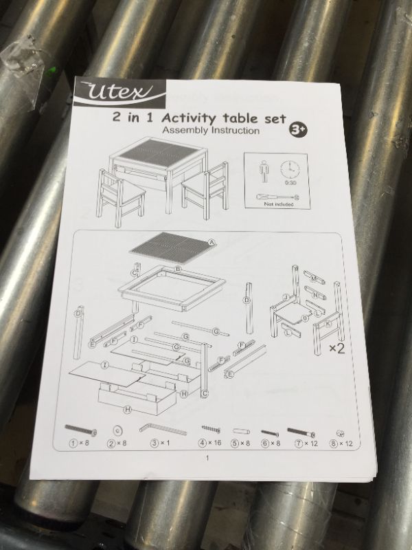 Photo 1 of UTEX 2-in-1 Kids Multi Activity Table and 2 Chairs Set with Storage (Espresso with Gray Drawer)---OPEN BOX---
