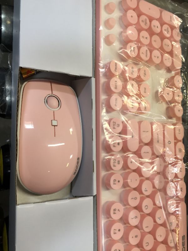 Photo 2 of SADES V2020 Wireless Keyboard and Mouse Combo,Pink Wireless Keyboard with Round Keycaps,2.4GHz Dropout-Free Connection,Long Battery Life,Cute Wireless Moues for PC/Laptop/Mac(Pink) white pink