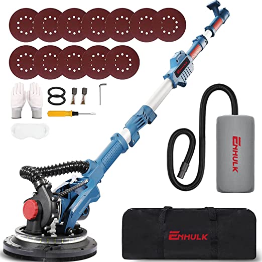 Photo 1 of Enhulk Drywall Sander, 900W 7.2A Electric Drywall Sander with Vacuum Auto Dust Collection, 6 Variable Speed 800-1800RPM, Double-Deck LED Lights, Extendable & Foldable Handle, 12 Sanding Discs