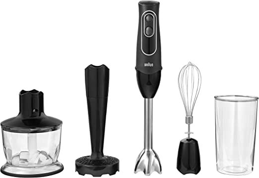 Photo 1 of Braun 4-in-1 Immersion Hand Blender, Powerful 350W Stainless Steel Stick Blender, Multi-Speed + 2-Cup Food Processor, Whisk, Beaker, Masher, Easy to Clean, Black, MultiQuick MQ537BK