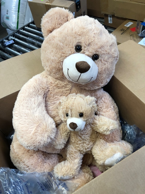 Photo 2 of MorisMos Giant Teddy Bear Mommy and Baby Bear Soft Plush Bear Stuffed Animal for Teddy Bear Baby Shower,Tan,39 Inches