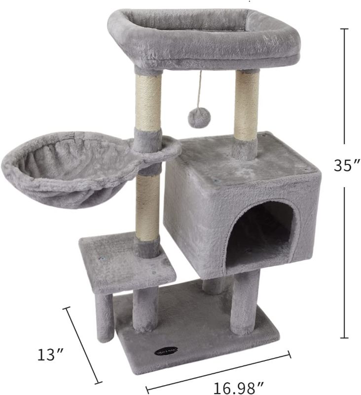 Photo 1 of FISH&NAP US09H Cute Cat Tree Kitten Cat Tower for Indoor Cat Condo Sisal Scratching Posts with Jump Platform Cat Furniture Activity Center Play House Grey
