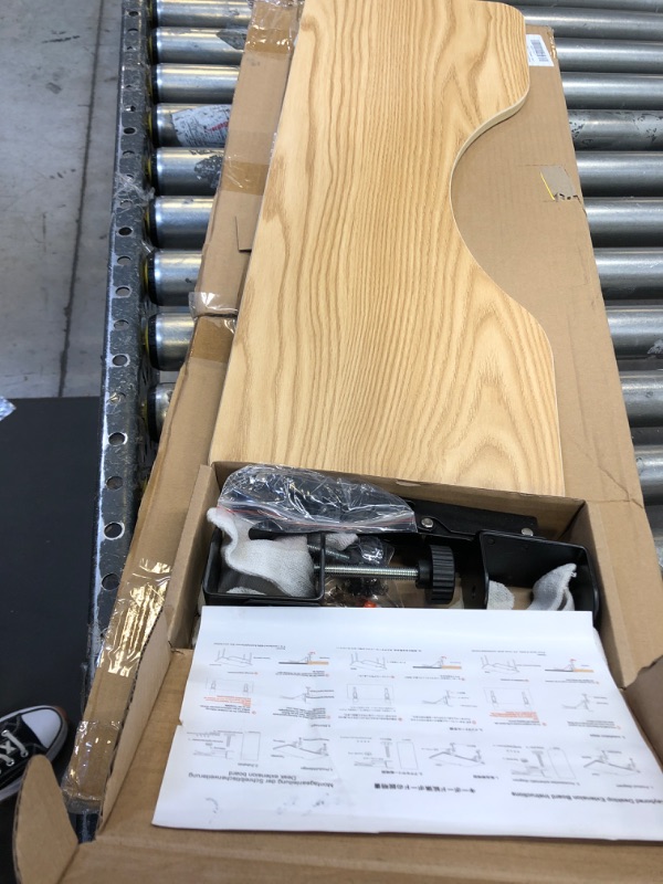 Photo 1 of OUGIC Ergonomics Desk Extender Arc Tray, 25.2"x9.5" Punch-Free Clamp on, Foldable Keyboard Drawer Tray, Table Mount Armrest Shelf, Computer Elbow Arm Support 25.2"*9.45"(64cm*24cm) Maple