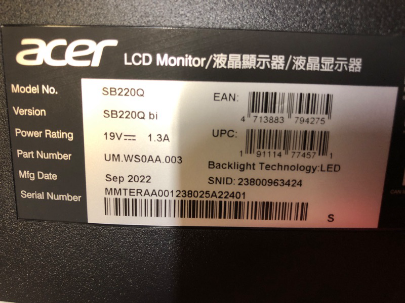 Photo 5 of Acer 21.5 Inch Full HD (1920 x 1080) IPS Ultra-Thin Zero Frame Computer Monitor (HDMI & VGA Port), SB220Q bi Monitor only 21.5-inch