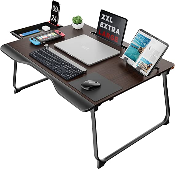 Photo 1 of Laptop Desk for Bed, SAIJI Foldable Bed Tray Table for Eating Breakfast, Writing, Working, Gaming, Drawing with Storage Drawer, Handrest Bookstand, Tablet Stand, Phone Stand(Black Cherry)