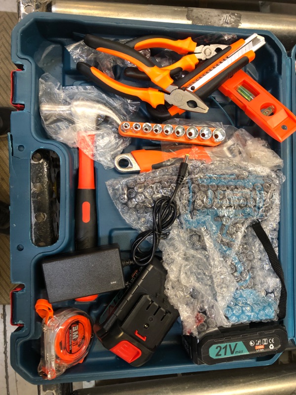 Photo 1 of AGMBOK Cordless Drill Power Set, 21V Cordless Drill Set - OUT OF BOX USED, AND THE HANDLE IS CRACKED 