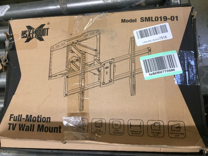 Photo 4 of Full Motion TV Mount, USX MOUNT TV Wall Mount for Most 37-75 inch TVs, Holds up to 132lbs, Max VESA 600x400mm, Swivel TV Mount Bracket with Dual Articulating Arms Tilt Rotation Fits 16" Wood Stud - OUT OF BOX USED 
