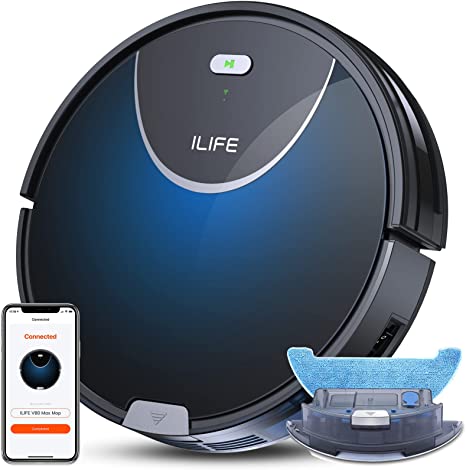 Photo 1 of ILIFE V80 Max Mopping Robot Vacuum and Mop Combo - 2000Pa Suction Wi-Fi Automatic Vacuum Cleaner Robot Works with Alexa - 750ml Dustbin Robotic Vacuum Cleaner for Pet Hair Hardwood Floors Carpet