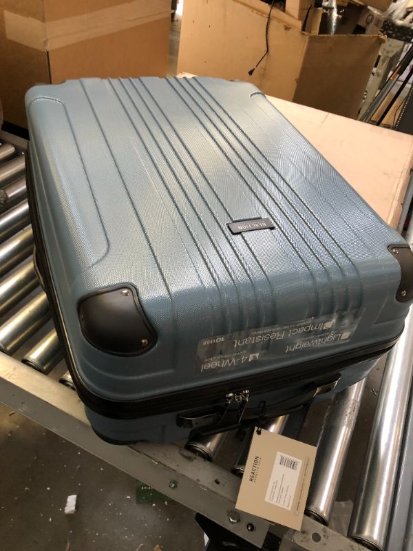Photo 1 of Kenneth Cole Reaction Out Of Bounds Luggage Collection Lightweight Durable Hardside 4-Wheel Spinner Travel Suitcase Bags, Granite Blue, 28-Inch Checked Granite Blue 28-Inch Checked