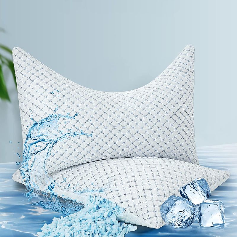 Photo 1 of 1 Piece Side Sleeper Pillow for Neck and Shoulder Pain, Queen Size Bed Pillow for Sleeping, Cooling Pillow with Ice Silk & Bamboo Washable Cover and Gel Infused Adjustable Memory Foam Pillows-Queen (ONE PILLOW ONLY)
