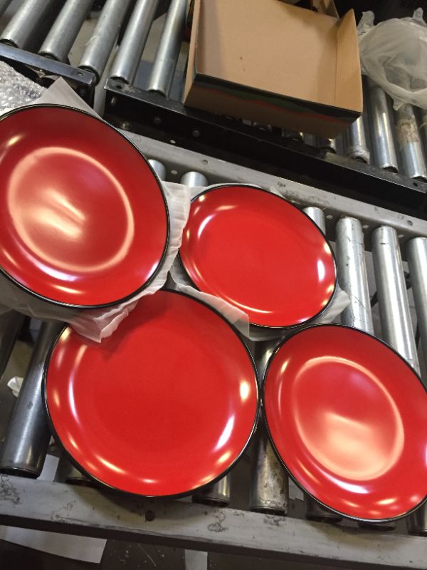 Photo 1 of 8 Piece Plate and Bowl Set Black & Red 4 Plates, 4 Bowls Not Microwavable Safe