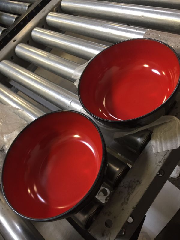 Photo 3 of 8 Piece Plate and Bowl Set Black & Red 4 Plates, 4 Bowls Not Microwavable Safe