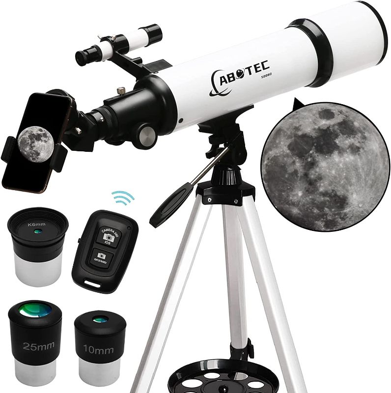 Photo 1 of ABOTEC Telescope, 80mm Aperture Telescopes for Adults Astronomy & Kids & Beginners, Portable 500mm Refracting Telescope (25X-250X) with an Adjustable Tripod, and Bag
