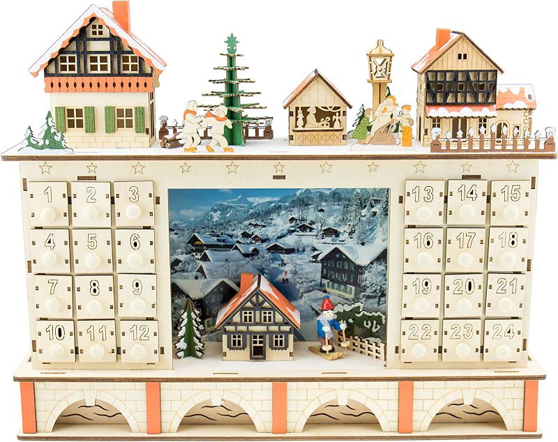 Photo 1 of Clever Creations Wooden Christmas Advent Calendar, Countdown to Christmas, LED Holiday Decoration, Battery Operated, Snowy Town
