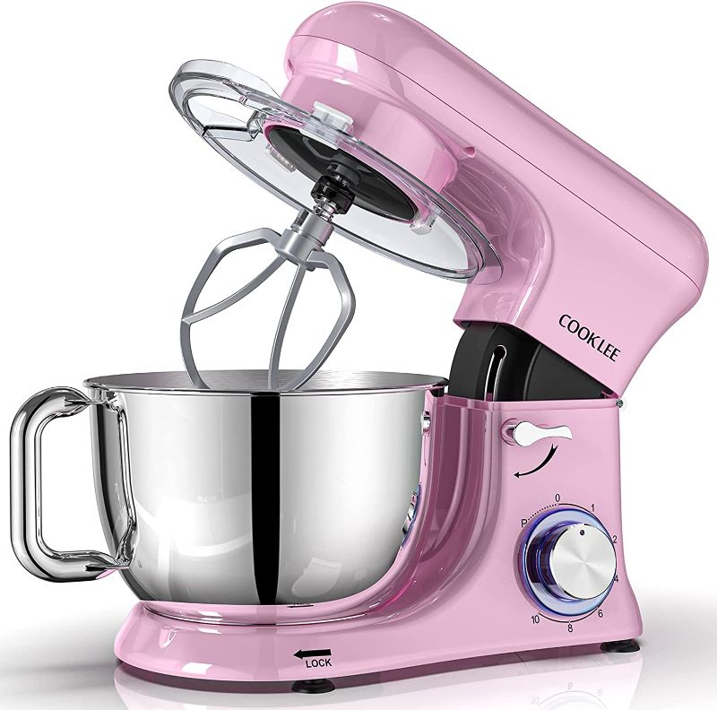 Photo 1 of All-Metal COOKLEE Stand Mixer, 6.5 Qt Kitchen Electric Mixer with Dishwasher-Safe Dough Hooks, Flat Beaters, Whisk & Pouring Shield Attachments for Most Home Cooks, Sakura Pink