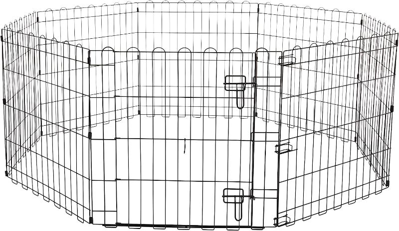 Photo 1 of Amazon Basics Foldable Metal Pet Dog Exercise Fence Pen With Door Gate - 60 x 60 x 24 Inches, Black