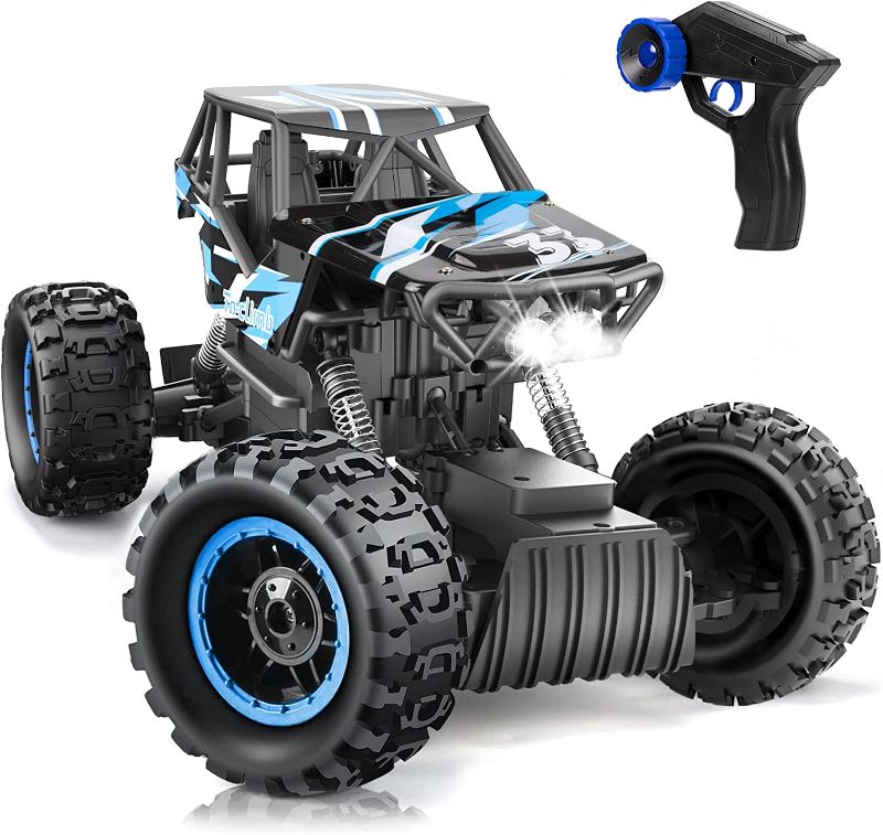 Photo 1 of DOUBLE E Monster Trucks 4WD Dual Motors 1/12 RC Cars for Boys Remote Control Car with Headlights Rechargeable Battery All Terrain Off Road Rock Crawler Vehicle Gift for Girls Kids - Blue
