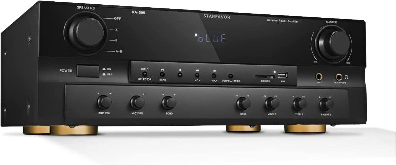 Photo 1 of Starfavor Stereo Receiver 6 Channel Karaoke Home Audio Amplifier 500W Peak Power Speakers AMP with BT Wireless,RCA in,USB,SD,FM,2 MIC in Echo and Headphone Jack KA-500
