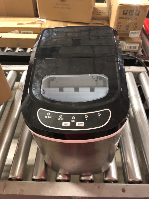 Photo 1 of Ice Makers Countertop, Self-Cleaning Function, Portable Electric Ice Cube Maker Machine, 9 Pebble Ice Ready in 6 Mins, 26lbs 24Hrs with Ice Scoop and Basket for Home Bar Camping RV, Stainless Steel