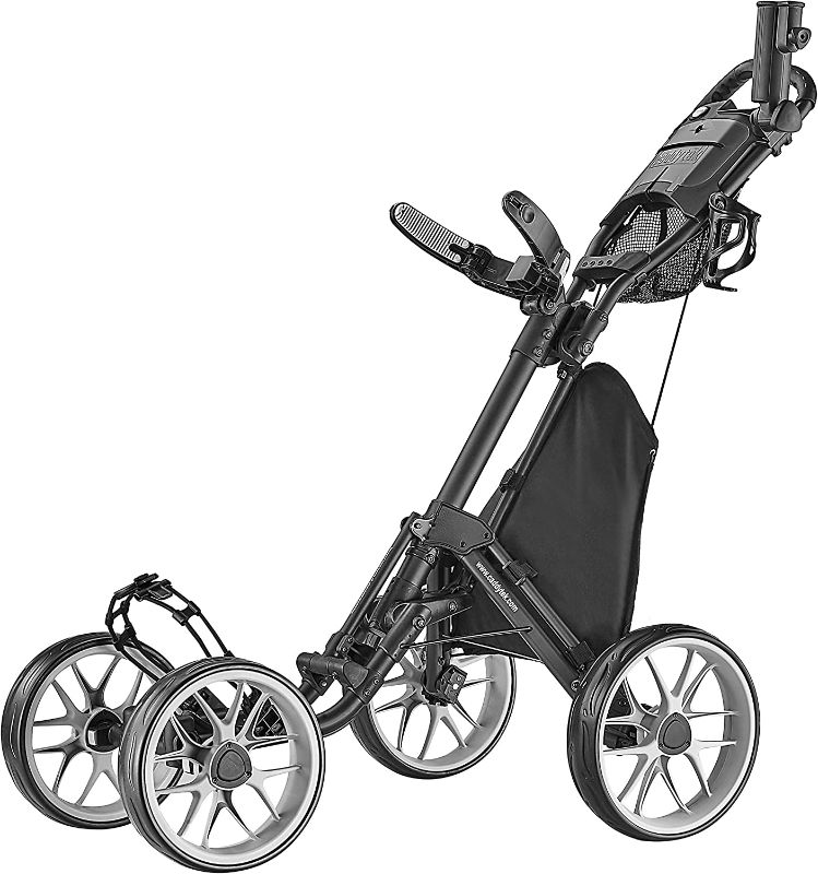 Photo 1 of CaddyTek 4 Wheel Golf Push Cart - Caddycruiser One Version 8 1-Click Folding Trolley - Lightweight, Compact Pull Caddy Cart, Easy to Open
