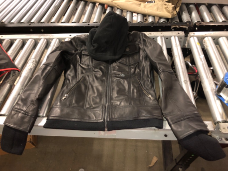 Photo 2 of Blingsoul Leather Jacket Women - Real Lambskin Womens Leather Jacket with Removable Hood SIZE SMALL