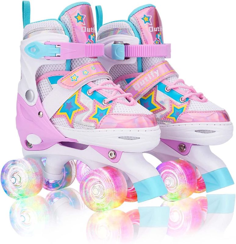 Photo 1 of Outify Roller Skates for Girls with Light Up Wheels, Adjustable Adult Kids Outdoor Skates, All 8 Wheels of Girl's Skates Shine, for Beginners L(3Y-6Y)
