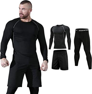 Photo 1 of 3Pcs Men's Workout Clothes Set Long Sleeve Tops Jacket Suit Pants Outdoor Sports Running Compression Trousers 3XL