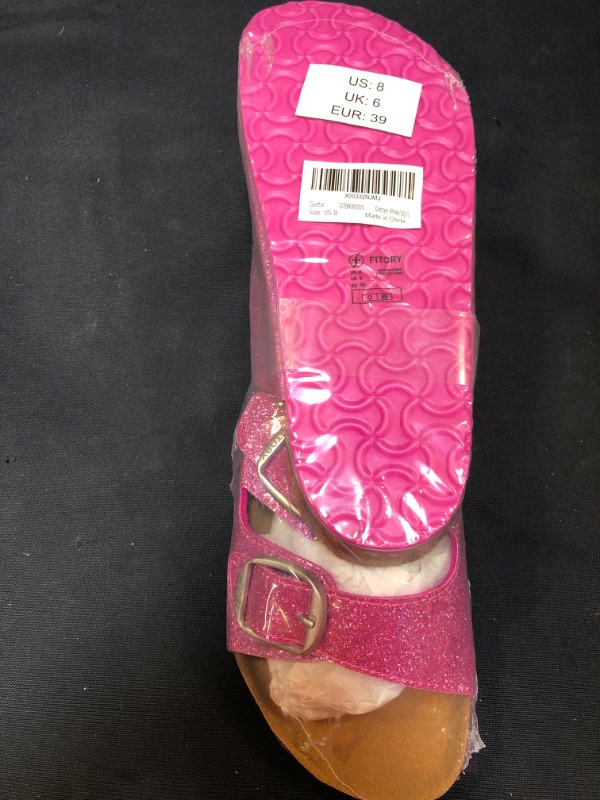 Photo 2 of Women Slides Sandals, Ladies PINK GLITTER Slipper Cork Footbed with Adjustable Straps Size 8