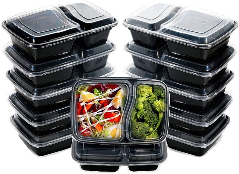 Photo 1 of 55 pack Meal Prep Containers with Lids, 28 oz Black Rectangular Lunch Containers, 2 Compartment Food Storage Bento Box-Microwaveable, Freezer & Dishwasher Safe