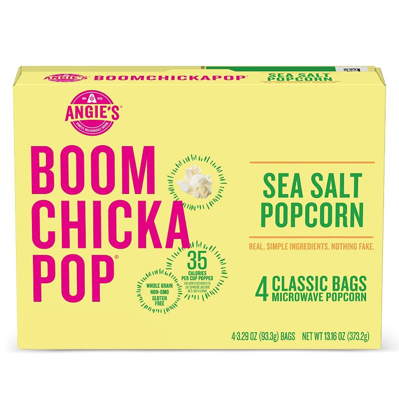 Photo 1 of Angie's BOOMCHICKAPOP Sea Salt Microwave Popcorn, 3.29 oz. Classic Bags 4-Count (Pack of 6), Best By 05/21/2022