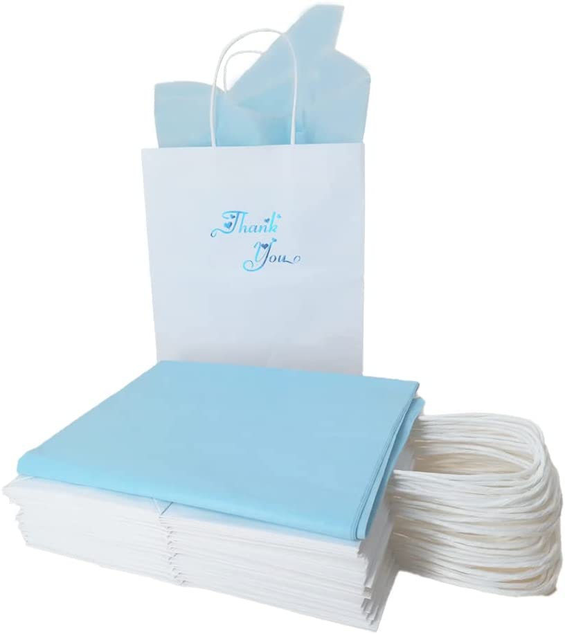 Photo 1 of 25 Pieces White Kraft Paper Bags with Reinforced Patch Paper Twist Handles Assorted Sizes 8.6 x 5.1 x 10.2 Inches