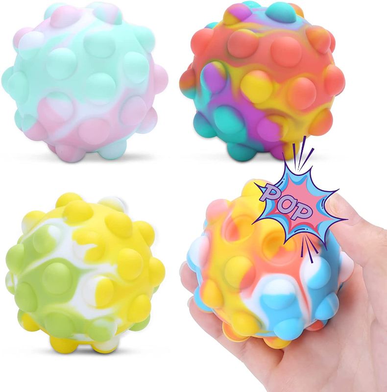 Photo 1 of SIDUCAL Pop Stress Balls Fidget Toy Pack - Squeeze Ball Fidget Toy 3D Fidget Sensory Toys for Anxiety?Stress Relief Finger Press Silicone Balls for Early Education Brain Development (4Pack)
