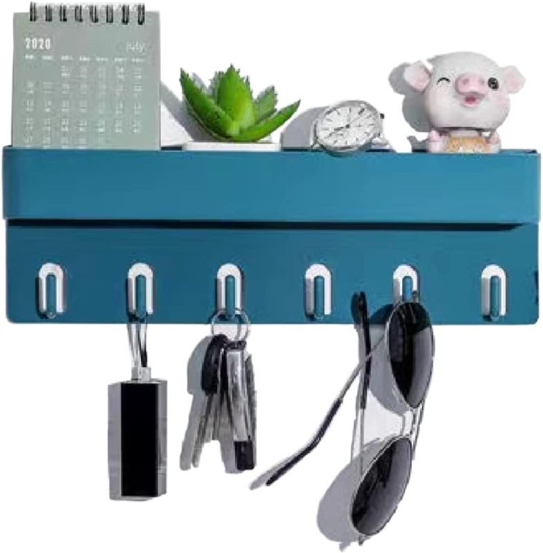 Photo 2 of 6 Hooks Wall Mount Mail and Key Holder for Wall Decorative,Key Rack Organizer Shelf ,Small Wall Shelf for Home,Key Rack Organizer for entryway Mudroom,Hallway,Kitchen,Office Letter (Blue)
