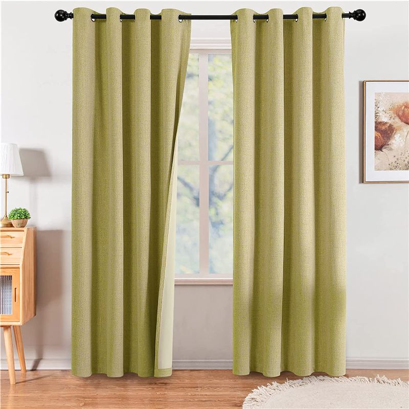 Photo 1 of 100% Blackout Curtains 95 Inches Long Linen Textured Burlap Curtains for Living Room/Bedroom Thermal Insulated Grommet Linen Look Draperies with Blackout Liner (2 Panels, 52 x 95 Inch, Lemon)
