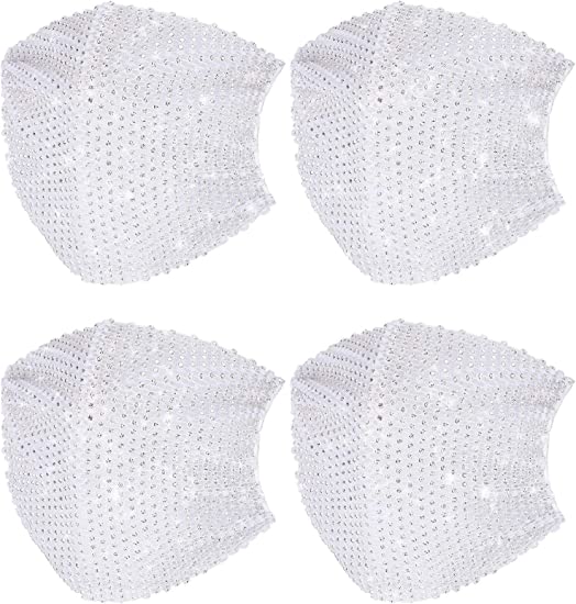 Photo 1 of 4 Pieces Rhinestone Mesh Face Covers Crystal Glittery Mesh Masquerade face Cover for women
