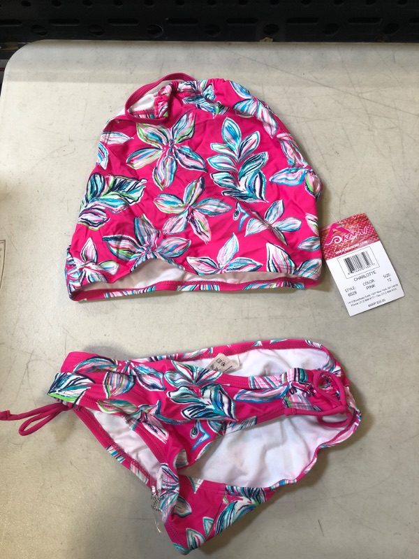 Photo 1 of Kanu Surf Girls' Daisy UPF 50+ Beach Sport Halter Tankini 2-Piece Swimsuit 12 Charlotte Floral Pink