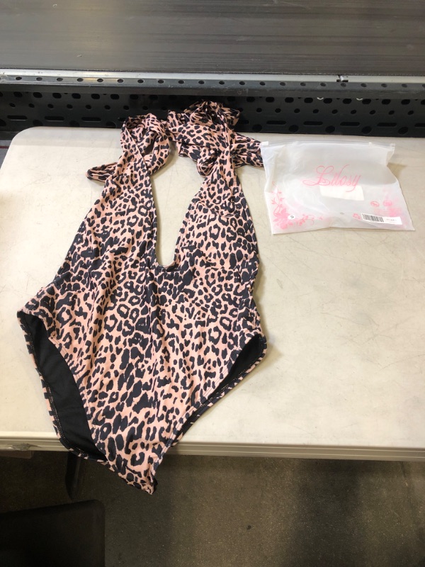 Photo 2 of Lilosy Sexy Tie Criss Cross Plunge One Piece Thong Swimsuit High Cut Brazilian Bathing Suit Large Leopard - L