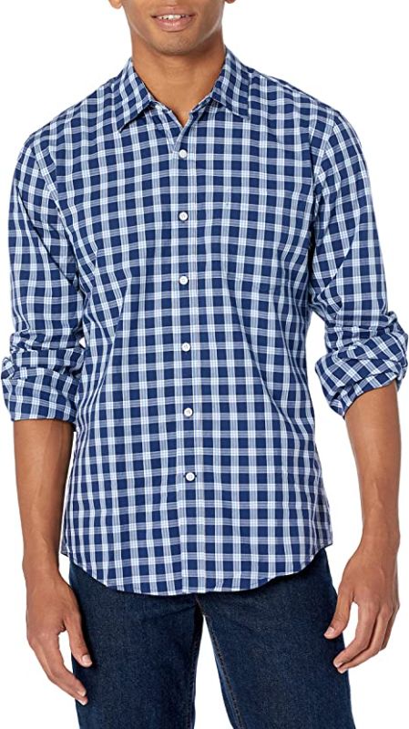 Photo 1 of Amazon Essentials Men's Slim-Fit Long-Sleeve Poplin Shirt. Men's Size Large