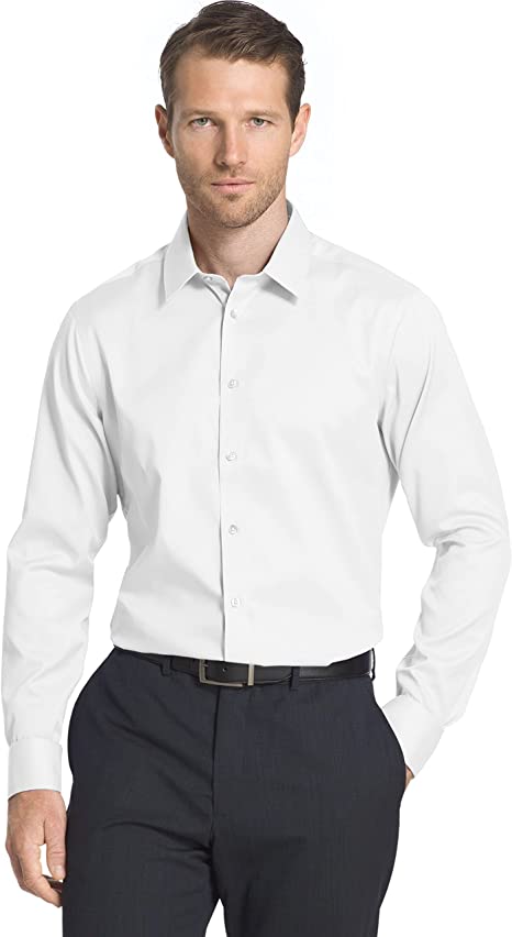 Photo 1 of Calvin Klein Men's Non Iron Slim Fit Solid Point Collar Dress Shirt, White, 15.5" Neck 36"-37" Sleeve. Size Medium