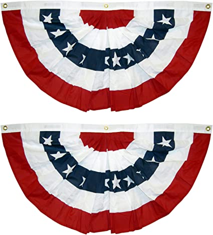 Photo 1 of 2CT Pleated Fan Flag, American Bunting Flag with Brass Grommets, Patriotic Bunting Flag for 4th of July/Memorial Day Decoration(2 Pack)
