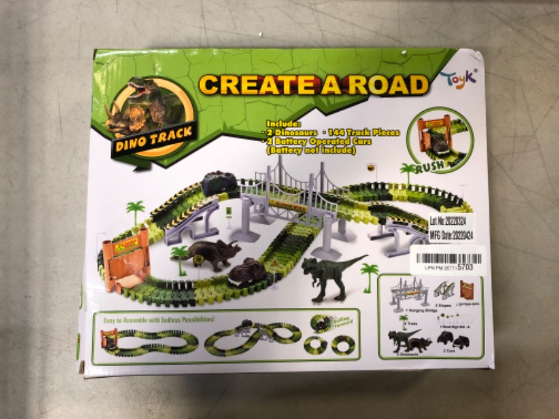 Photo 3 of Dinosaur Toys,Create A Dinosaur World Road Race,Flexible Track Playset and 2 pcs Cool Dinosaur car for 3 4 5 6 Year & Up Old boy Girls Best Gift Green