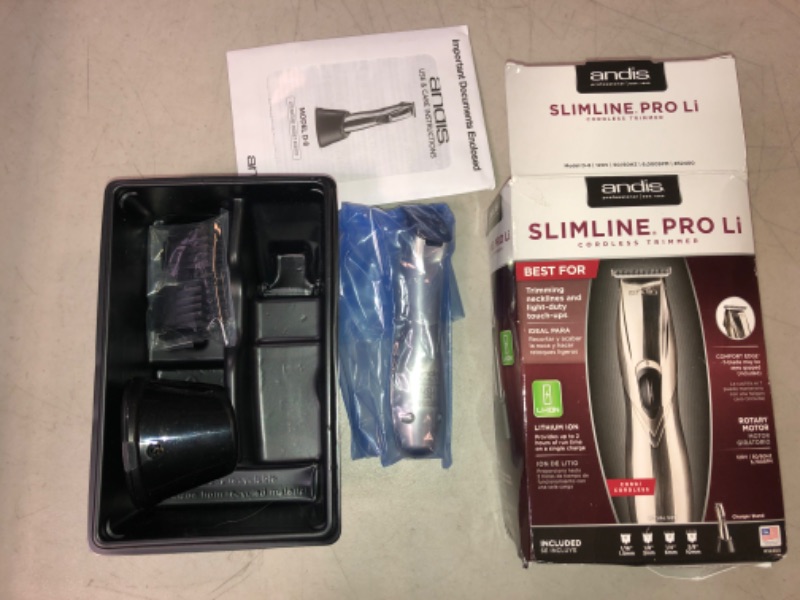 Photo 2 of Andis 32400 Slimline Pro Cord/Cordless Beard Trimmer, Lithium Ion T-blade Trimmer, Close Cutting T-Blade Zero Gapped, Chrome
