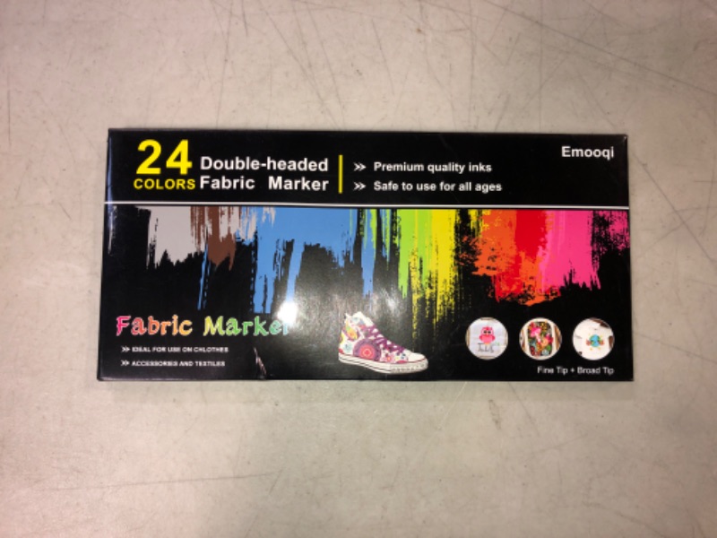 Photo 2 of Fabric Markers Pen, Emooqi 24 Colors Fabric Paint Art Marker Set Double-Ended Fabric Markers with Chisel Point and Fine Point Tips, Child Safe & Non-Toxic