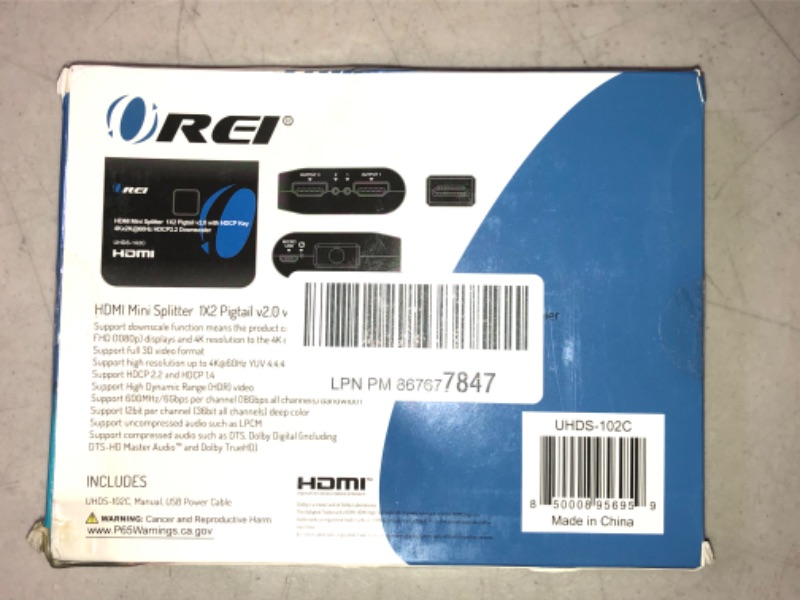 Photo 3 of OREI 4K 1 in 2 Out HDMI Splitter 4:4:4 8-bit - HDMI 2.0, HDCP 2.2, 18 Gbps, 4K @ 60Hz HDMI Duplicator/Distributor UltaHD High Resolution Down Scaler 1x2 (UHDS-102C)