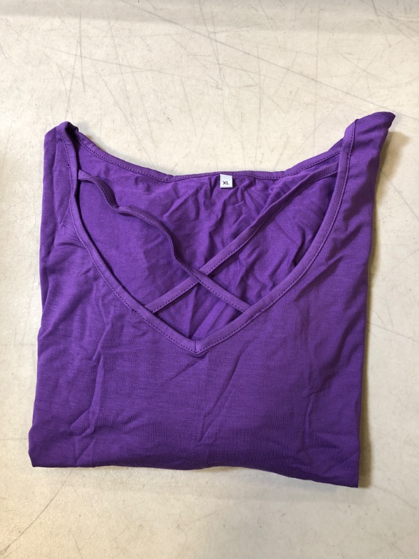 Photo 2 of SIZ XL  - Amoretu Womens Tops Casual V Neck Short Sleeve Criss Cross T-Shirt Summer Blouse X-Large A: Purple