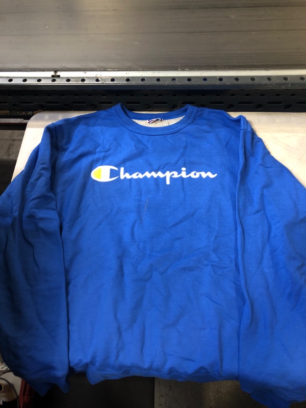Photo 1 of CHAMPION - BLUE CREW NECK JACKET - LRG - DAMAGE : STAIN ON THE FRONT / SHOWN IN PICTURE