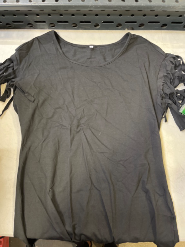 Photo 1 of BLACK FRINGE SHOULDER T-SHIRT - SML