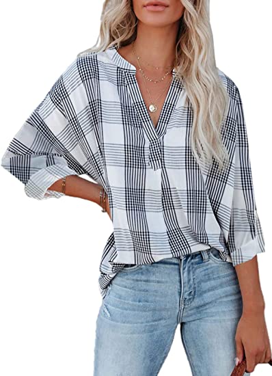 Photo 1 of AlvaQ Women Summer V Neck Chiffon Blouses Casual Loose Tunic Short Sleeve Tops - L