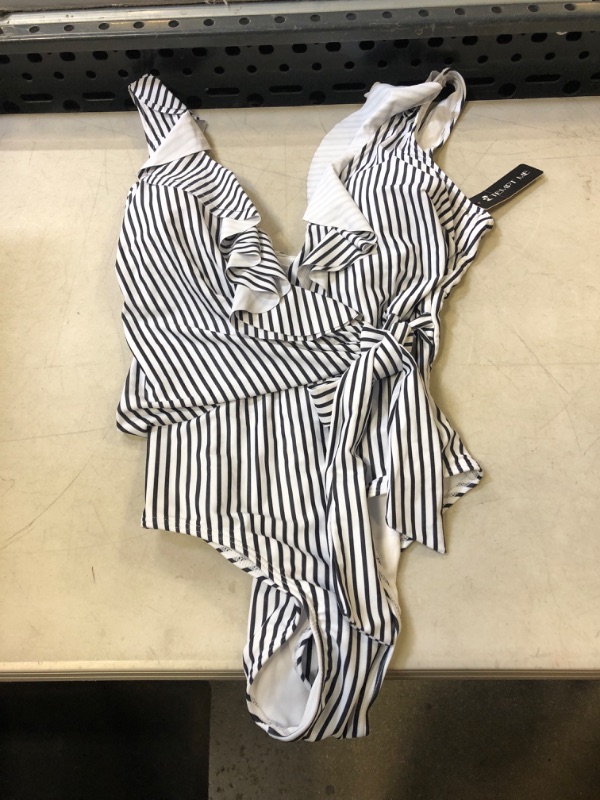 Photo 1 of BLACK / WHITE STRIPED ONE PIECE BATHING SUIT - LARGE